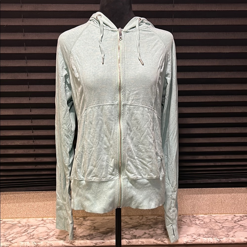 ZELLA Women’s Teal Blue Green Athletic Zip Front LS‎ Hooded Sweatshirt Large